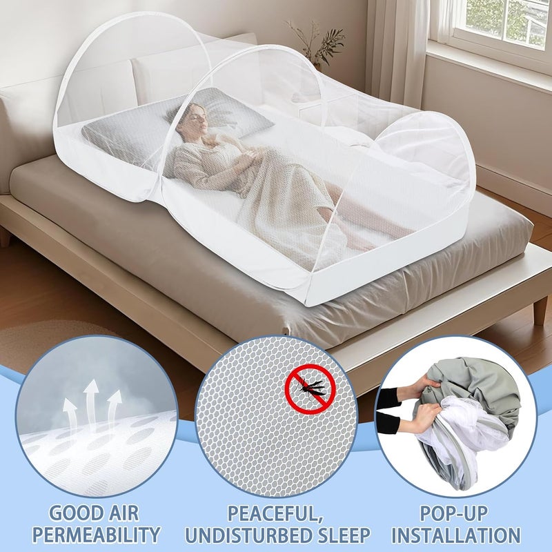 jiangcha Mosquito Net for Bed - Pop Up Bed Tent - Portable Travel Mosquito Net, Mosquito Netting for Suitable for Baby, Adult Bedroom, Camping, Napping, Patio (White) - Image 2